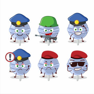 A dedicated Police officer of sweet blueberry lolipop mascot design style