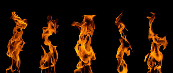 pile of heat flames Burning fuel isolated on black background.