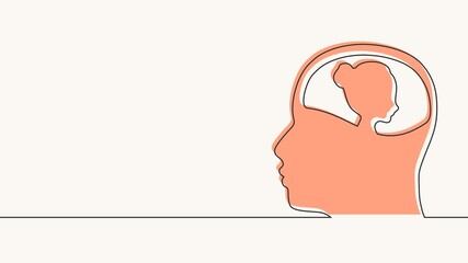 Woman head in the brain of a man head