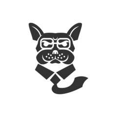 Fototapeta na wymiar French Bulldog head Tie spectacles Icon illustration template