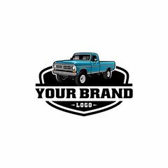 retro pick up truck illustration logo vector