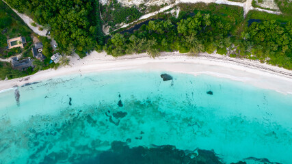 Aerial image of beach on a tropical island 