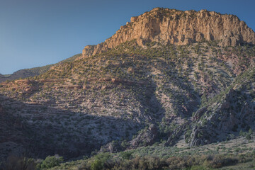 Landscape photo on a stone wall background in Echo Park Campground, Dinosaur Nation Monument, Utah and Colorado, USA