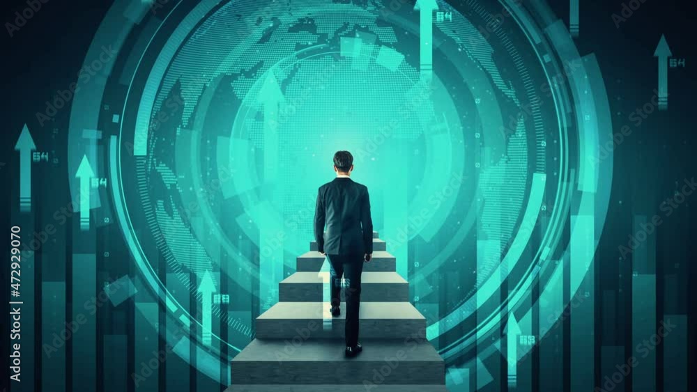 Poster loopable video of business growth potential concept with virtual graphic . businessman with report c