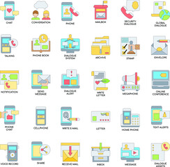 Talking assets flat vector icon collection set