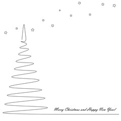 Christmas card with tree line drawing vector illustration