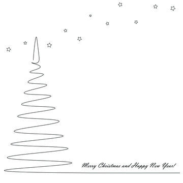 Christmas card with tree line drawing vector illustration