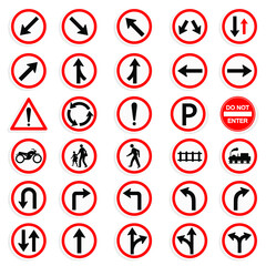 sign board of Traffic signal flat vector icon collection set