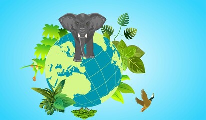 Elephant on the globe, concept environment protection vector