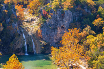 High angle view of the beautiful landscape of Turner Falls