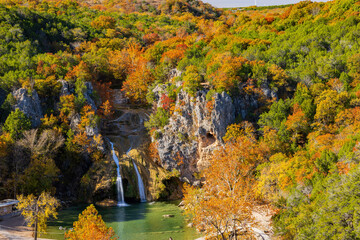 High angle view of the beautiful landscape of Turner Falls