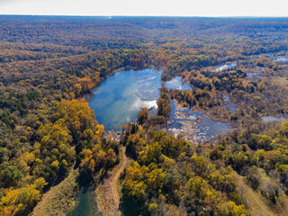 Aerial view of the nature autumn fall color of Tenkiller State Park