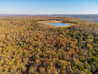 Aerial view of the nature autumn fall color of Greenleaf State Park