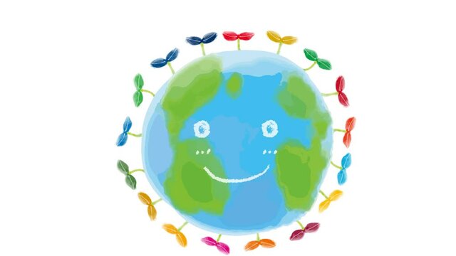 SDGsイメージの水彩のかわいい地球とのアニメーション（南半球）