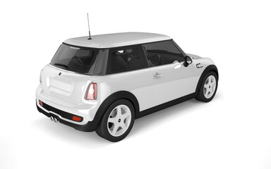 White mini sport car on white background mockup