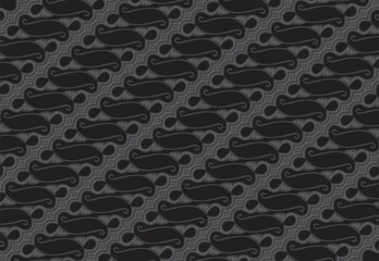 An illustration of famous Batik from Indonesia, known as Batik Parang with grayscale color theme