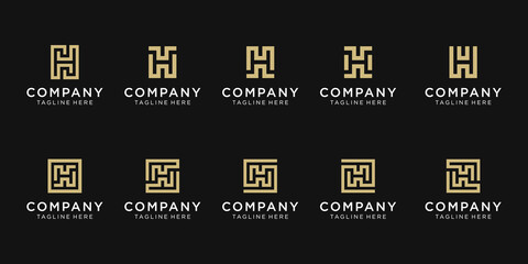 Naklejka premium bundle monogram initial letter H logo template.