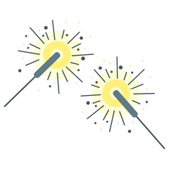 A pair of sparklers. Fireworks explosion icon. Vector isolated composition with thin line illustrations for celebrations, holiday events, parties, New Years Eve, Christmas, Diwali and other festivals.