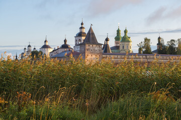Near the ancient Kirillo-Belozersky monastery on an early sunny August morning. Vologda region, Russia