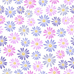Fototapeta na wymiar daisy floral pattern. ditsy purple daisy, blue daisy. good for wallpaper, fashion, fabric, dress, etc.