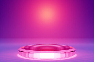 3d illustration of a pink circle podium stand on the background of a geometric composition. 3d rendering. Minimalism geometry background