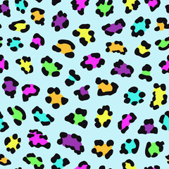 Naklejka na ściany i meble Rainbow leopard spots, animal print seamless pattern