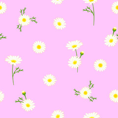 daisy pattern. ditsy white daisy with pink background in summer, good for dress, fabric, textile, paper, wallpaper, stationary, etc.