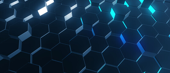 Abstract metal hexagon layers background. hexagon geometry background. Abstract black hexagon pattern on a technology style of neon gradient background.