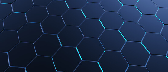 Obraz na płótnie Canvas Abstract metal hexagon layers background. hexagon geometry background. Abstract black hexagon pattern on a technology style of neon gradient background.