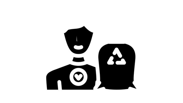 Male Occupation Job glyph icon animation. Miner And Policeman, Volunteer And Designer, Farmer And Builder, Mover And Plumber Occupation