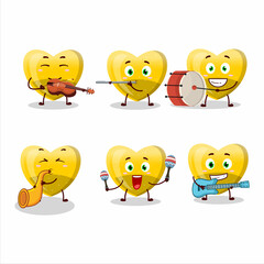 Fototapeta premium Cartoon character of yellow love gummy candy playing some musical instruments