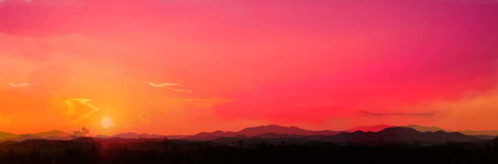 Safari.Amazing sunset and sunrise.Panorama silhouette tree in africa with sunset.Tree silhouetted...