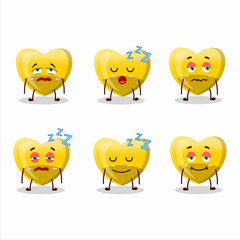 Cartoon character of yellow love gummy candy with sleepy expression