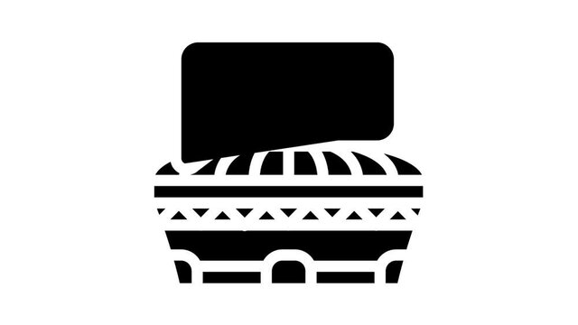 Spain Nation Heritage glyph icon animation. Gazpacho, Omelet And Paella Spain Dish, King Crown And Spanish Flag, Stadium And Bullfighting