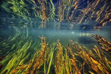 green algae underwater in the river landscape riverscape, ecology nature