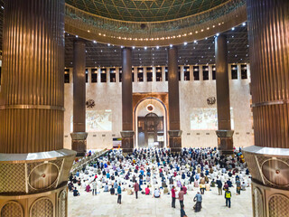 Central Jakarta, Indonesia - May 2th, 2021 : The condition of the istiqlal mosque when praying in the month of Ramadan