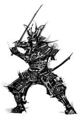 戦国武将_刀構え_01 モノクロ