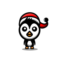 Penguin Wear Christmas hats in white background, vector logo design template for t shirt ,sticker etc,as you editable all you wish