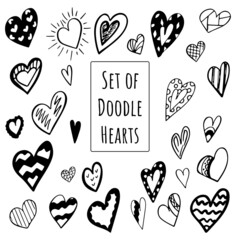 Collection set of hand drawn doodle scribble hearts isolated on white background