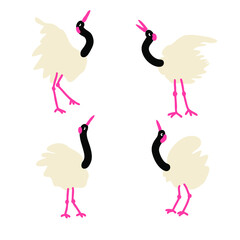 Hand drawn red crowned cranes collection. Perfect for T-shirt, poster, stickers and print. Doodle vector illustration for decor and design.
