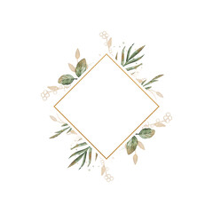 Green and gold creative floral watercolor frame