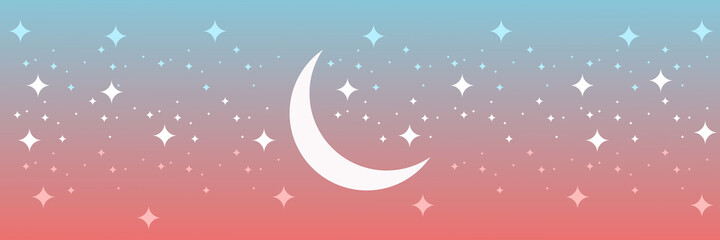 crescent moon with sparkling star in the sky vector illustration good for banner background, web background, apps background, tourism design template and adventure backdrop