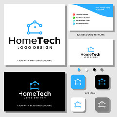 Technology and real estate logo design with business card template.