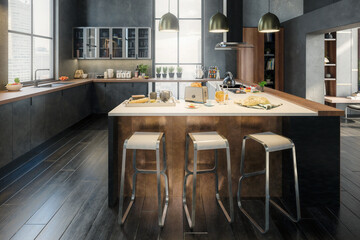 Luxury Penthouse Loft Kitchen  - 3D Visualization