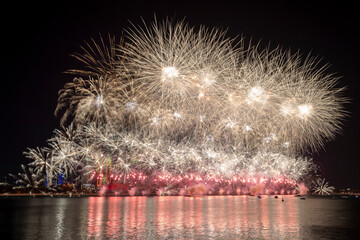 Fantastic fireworks lighting up the sky as part of 50th Golden Jubilee UAE National Day celebrations in Abu Dhabi