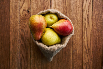 pears on wooden table agriculture vitamins close-up