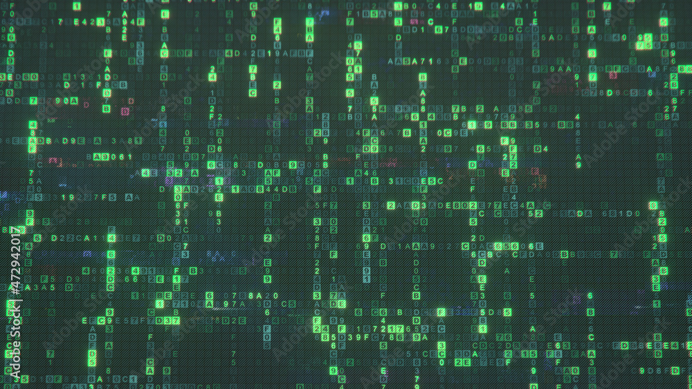 Poster green digital hex code matrix 3d render