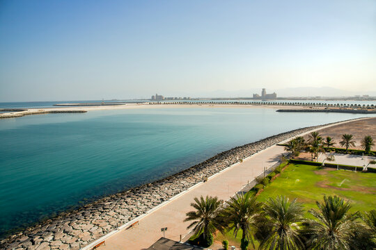 Marjan Island in emirate of Ras al Khaimah with lots of hotels and resorts for a perfect getaway destination in the United Arab Emirates