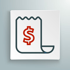 Line Paper check and financial check icon isolated on white background. Paper print check, shop receipt or bill. Colorful outline concept. Vector