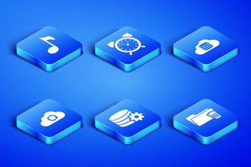 Set Delete folder, Music note, tone, Setting database server, Cloud sync refresh, Alarm clock and icon. Vector